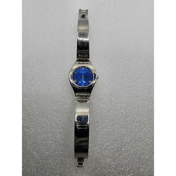 Fossil Steel Blue Watch FS-2562 Stainless Cuff Bracelet Silver Fashion Roman VTG - Picture 2 of 6